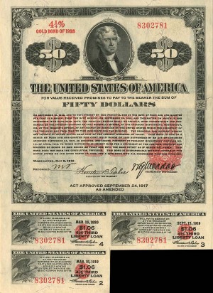 $50 Third Liberty Loan Bond of 1928 - 3 Coupons Remain
